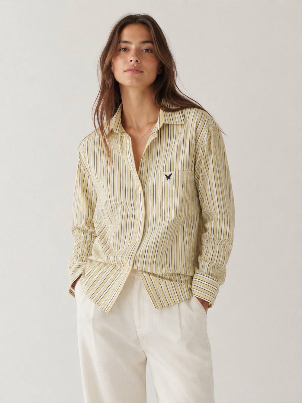American Eagle Outfitters Yellow Striped Button-Down Shirt